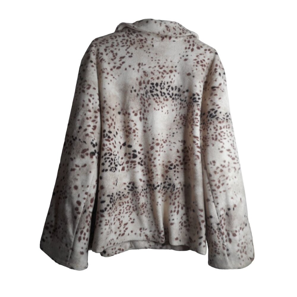 QVC Susan Graver Womens Beige Animal Print Fleece Jacket Fleece Long Sleeve Sz 2 - Picture 2 of 7